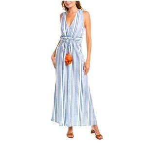 BINDU Striped Pom Pom Tassel Vent Front Maxi Dress MEDIUM